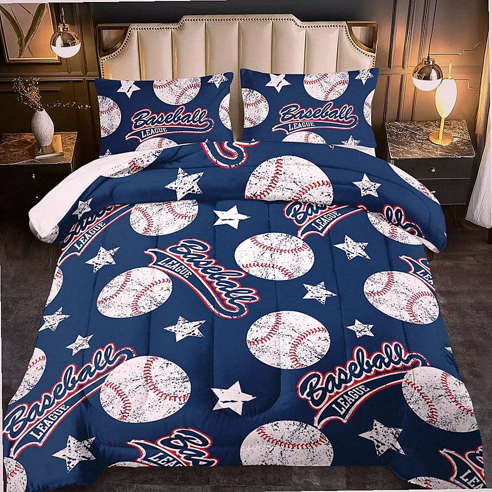 Baseball Comforter Set Full Boys Sports Bedding Blue Quarterback Bed Set NCAA