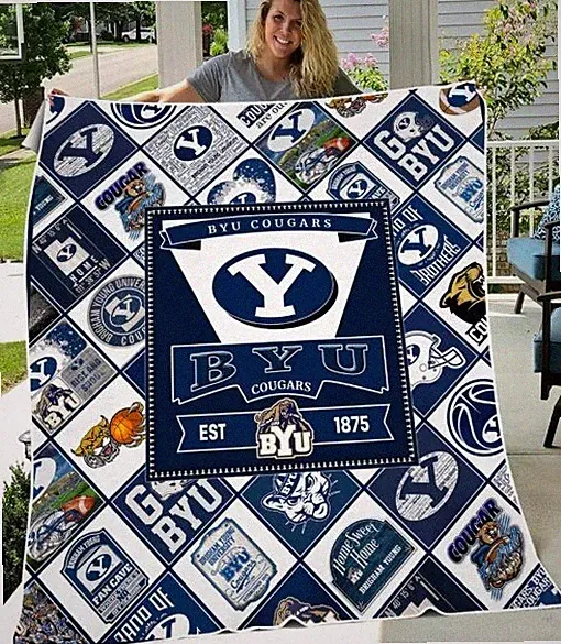 College Blue White Cougar Stadium Flannel Blanket Cozy Gift