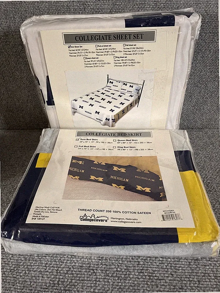 Michigan Wolverines Twin Sheet Set w/ Bed Skirt NCAA College Dorm Bedding Decor