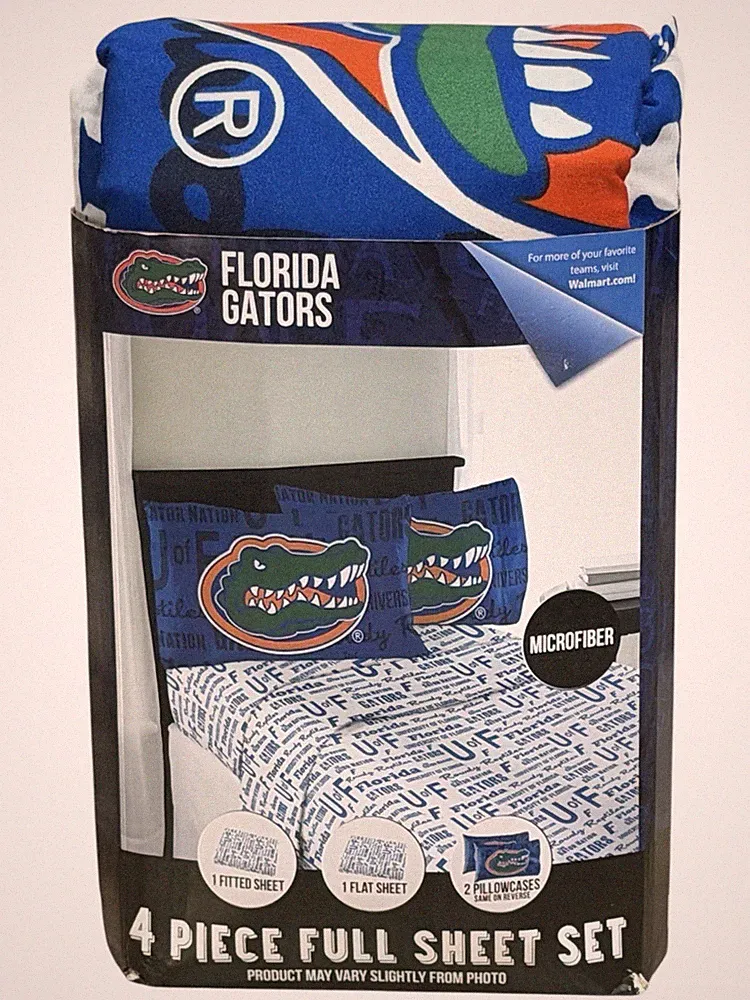 NCAA Florida Gators 4 Piece Full Sheet Set Fitted & Flat Sheet 2 Pillowcases New
