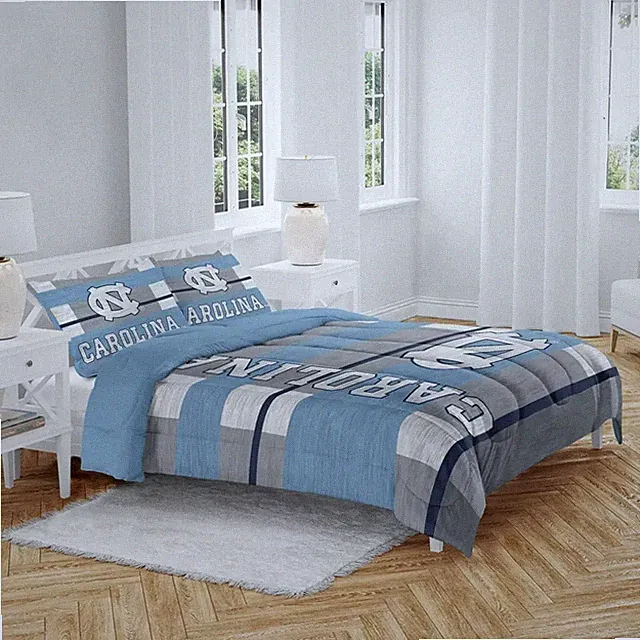 NCAA North Carolina Tar Heels Heathered Stripe Queen Bedding Set in a Bag - 3pc