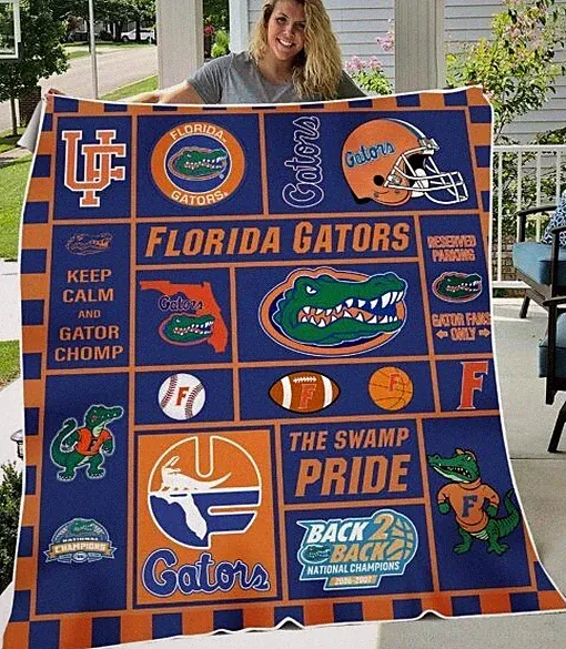 Orange Blue Alligator Spirit Stadium Flannel Blanket Cozy Gift