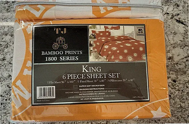 TJ Bamboo Prints 1800 Series 6-piece sheet set Tennessee Volunteers,King Sheets