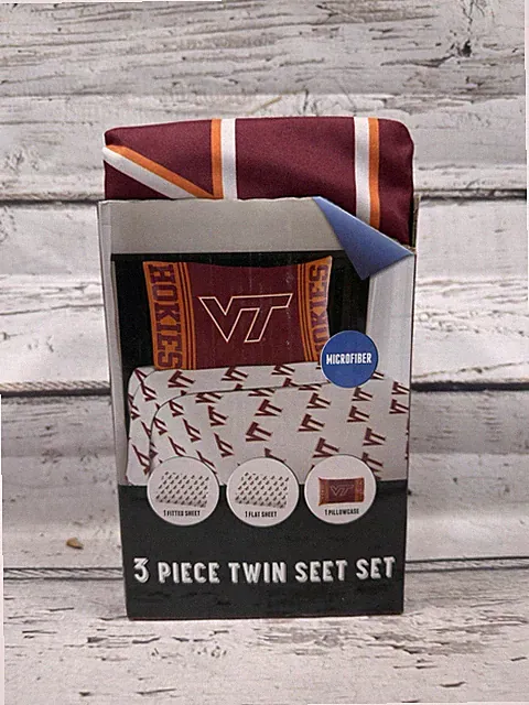 Virginia Tech Hokies All Over Print 3 Piece Twin Bed Sheet Set NCAA - Brand New