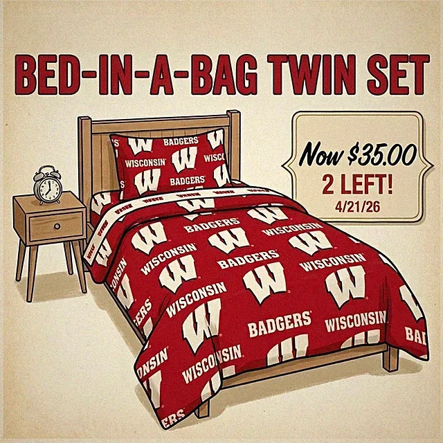 Wisconsin Badgers NCAA Rotary Twin Bed in a Bag Set